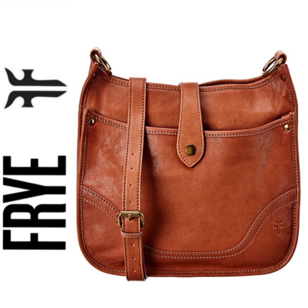 NWT stunning FRYE genuine leather crossbody cognac - Picture 2 of 6